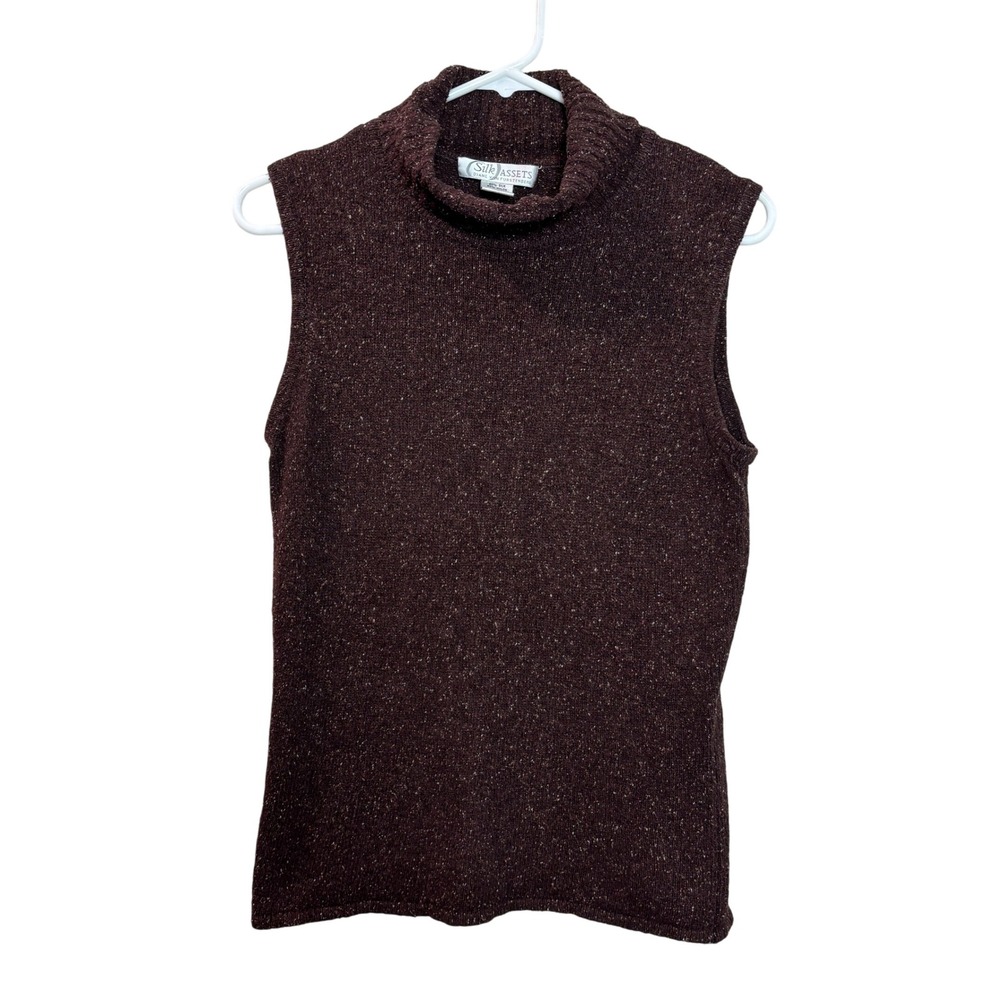 Silk Assets Sleeveless Mock Neck Sweater‎ Preppy Womens S Speckled Brown 90s y2k